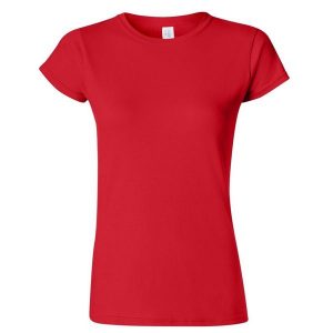 Koszulka Damska Krótki Rękaw Soft Style. Czerwone bluzki GILDAN, s, bez wzorów, sportowe, bez kołnierzyka, bez ramiączek. Za 29,99 zł.