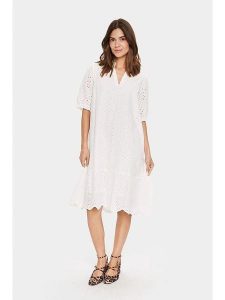 SAINT TROPEZ Sukienka w kolorze kremowym rozmiar: L. Brązowe sukienki Saint Tropez, l, bez wzorów, z bawełny, bez kołnierzyka, bez ramiączek, midi. Za 179,80 zł.