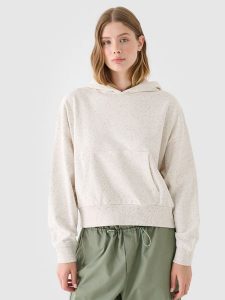 4F Bluza dresowa nierozpinana z kapturem damska - beżowa XS. Brązowe bluzy 4f, xs, bez wzorów, z bawełny, z kapturem. W wyprzedaży za 69,99 zł.