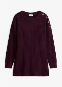 Sweter z mieszanki wiskozy, z ozdobną plisą guzikową. Czerwone swetry klasyczne bonprix, z dzianiny, bez kołnierzyka. Za 124,99 zł.