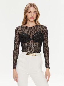 Elisabetta Franchi Body BO-014-42E2-6001 Czarny Slim Fit. Czarne body i gorsety Elisabetta Franchi, bez wzorów, z syntetyku. Za 1 079,00 zł.