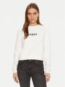 Guess Jeans Bluza W5RQ28 K68I4 Biały Regular Fit. Białe bluzy Guess Jeans, xs, z aplikacjami, z bawełny, bez kaptura. Za 169,99 zł.