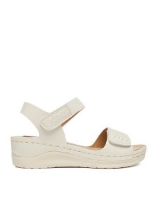 Go Soft Sandały CEO-W23206 Écru. Białe sandały Go Soft, bez wzorów, ze skóry, bez obcasa, na koturnie, bez zapięcia. Za 119,99 zł.