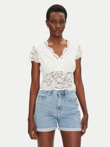Morgan Bluzka 241-DANSA Écru Slim Fit. Bluzki Morgan, l, bez wzorów, z syntetyku, bez kołnierzyka, bez ramiączek. Za 119,99 zł.