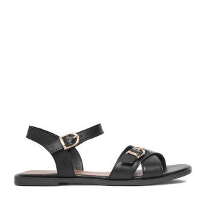 Sandały Lasocki. Czarne sandały Lasocki, bez wzorów, bez obcasa, na płaskiej podeszwie, bez zapięcia. Za 169,99 zł.