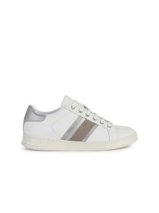 Geox Skórzane sneakersy "Jaysen" w kolorze biało-srebrnym rozmiar: 38. Białe trampki Geox, bez wzorów, z materiału, bez zapięcia. Za 223,99 zł.