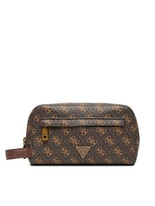 Guess Kosmetyczka PMMILO P5461 Brązowy. Brązowe torebki klasyczne Guess, z aplikacjami, ze skóry, bez dodatków. Za 249,99 zł.