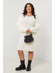 Curvy Lady Sukienka dzianinowa w kolorze białym rozmiar: 48/50. Białe sukienki Curvy Lady, na co dzień, bez wzorów, z dzianiny, klasyczne, bez kołnierzyka, bez ramiączek, midi, proste. Za 86,99 zł.