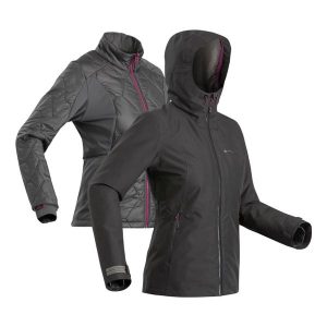 Kurtka turystyczna damska zimowa Forclaz SH500 mountain -10°C 3w1 wodoodporna. Czarne kurtki FORCLAZ, na zimę, m, bez wzorów, bez kaptura. Za 499,99 zł.
