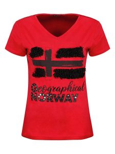 Geographical Norway Koszulka "Jarine" w kolorze czerwonym rozmiar: S. Czerwone bluzki Geographical Norway, s, bez wzorów, bez kołnierzyka, bez ramiączek. Za 39,49 zł.