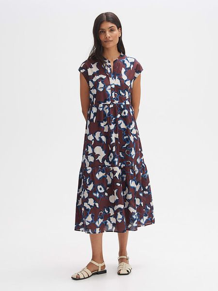 OPUS Sukienka w kolorze bordowo-niebiesko-kremowym rozmiar: 38. Brązowe sukienki Opus, bez wzorów, z bawełny, bez kołnierzyka, bez ramiączek, maxi, rozkloszowane. Za 183,15 zł.