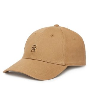 Czapka z daszkiem Tommy Hilfiger. Brązowe czapki TOMMY HILFIGER, bez wzorów. Za 149,99 zł.