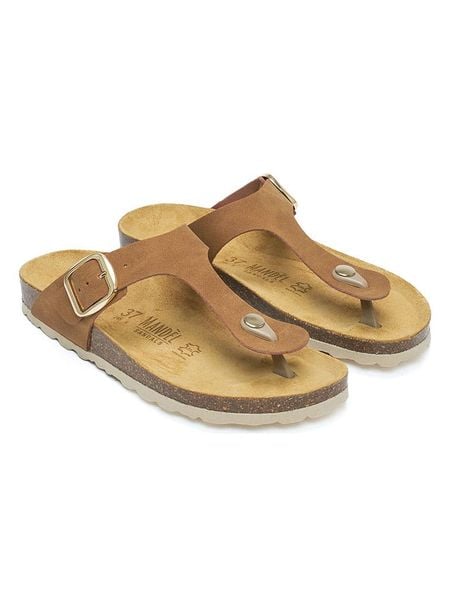 Mandel Japonki w kolorze jasnobrązowym rozmiar: 40. Brązowe klapki Mandel, bez wzorów, z otwartym noskiem, bez obcasa. Za 140,86 zł.