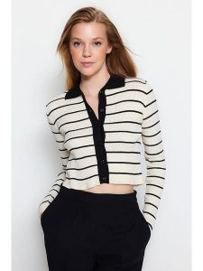 Trendyol Kardigan w kolorze kremowo-czarnym rozmiar: S/M. Brązowe kardigany Trendyol. Za 52,99 zł.