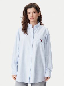 Tommy Jeans Koszula Badge DW0DW20289 Błękitny Oversize. Niebieskie koszule Tommy Jeans, l, bez wzorów, z bawełny, bez kołnierzyka, bez ramiączek. Za 279,99 zł.