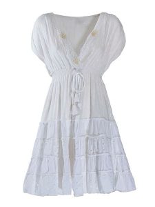 BLE Sukienka w kolorze białym rozmiar: onesize. Białe sukienki BLE, z aplikacjami, z bawełny, bez kołnierzyka, bez ramiączek, mini, rozkloszowane. Za 52,79 zł.
