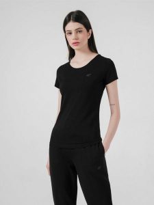 4F T-shirt slim gładki damski M. Czarne t-shirty 4f, m, bez wzorów, z bawełny, bez kołnierzyka, bez ramiączek. W wyprzedaży za 29,99 zł.
