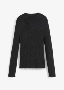 Sweter z miękkiej wełny merino. Szare swetry klasyczne bonprix, na jesień, ze skóry, bez kołnierzyka. Za 219,99 zł.