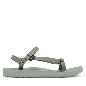 Sandały Teva. Zielone sandały Teva, bez wzorów, bez obcasa, na płaskiej podeszwie, bez zapięcia. Za 299,99 zł.