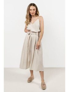 Awama Sukienka w kolorze beżowym rozmiar: M. Brązowe sukienki Awama, m, bez wzorów, z bawełny, bez kołnierzyka, bez ramiączek, maxi. Za 139,99 zł.