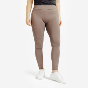Legginsy jeździeckie damskie ciepłe z silikonowym lejem. Czarne legginsy FOUGANZA, bez wzorów, z materiału, z podwyższonym stanem, długie. Za 199,99 zł.