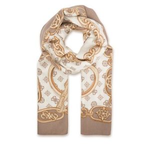 Szal Guess. Brązowe szaliki Guess, z aplikacjami. Za 199,99 zł.