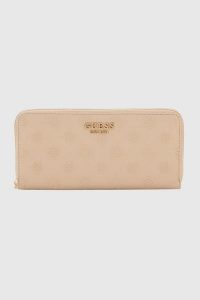 GUESS Beżowy duży portfel damski Phoebe. Brązowe portfele Guess, z aplikacjami, ze skóry ekologicznej. W wyprzedaży za 188,99 zł.