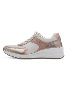 Tamaris Skórzane sneakersy w kolorze biało-jasnoróżowym rozmiar: 38. Białe trampki Tamaris, bez wzorów, z materiału, bez zapięcia. Za 237,17 zł.