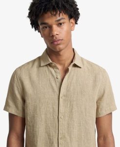 Superdry Koszula Riviera z lnu krótki rękaw – Relaxed fit. Brązowe koszule Superdry, l, bez wzorów, ze lnu, bez kołnierzyka, bez ramiączek. Za 361,55 zł.