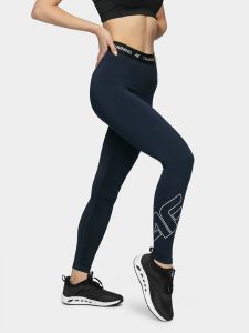 4F Legginsy treningowe szybkoschnące damskie XS. Niebieskie legginsy 4f, bez wzorów, z włókna. Za 99,99 zł.