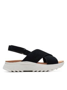 Clarks Sandały DashLite Wish 26171948 Czarny. Czarne sandały Clarks, bez wzorów, ze skóry, bez obcasa, na płaskiej podeszwie, bez zapięcia. Za 279,99 zł.