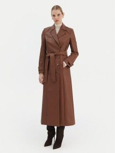 Bardot Płaszcz przejściowy 59899JB5 Brązowy Regular Fit. Brązowe płaszcze Bardot, l, bez wzorów, ze skóry, bez kaptura. Za 919,99 zł.