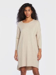 Moss Copenhagen Sukienka dzianinowa Rachelle 16172 Beżowy Regular Fit. Brązowe kombinezony Moss Copenhagen, l, bez wzorów, z dzianiny, bez kołnierzyka, bez ramiączek. Za 139,99 zł.