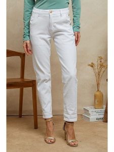 Plume Dżinsy "Timeo" - Tapered fit - w kolorze białym rozmiar: S. Białe jeansy Plume, bez wzorów, z podwyższonym stanem. Za 149,31 zł.