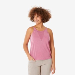 Koszulka turystyczna na ramiączka damska Quechua NH500. Czerwone bluzki QUECHUA, m, bez wzorów, z bawełny, sportowe, bez kołnierzyka, bez ramiączek. W wyprzedaży za 29,99 zł.