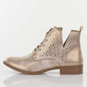 Lt. Złote ażurowe botki damskie Jezzi Mam65-112. Żółte botki Jezzi, na jesień, w ażurowe wzory, z jeansu, bez obcasa, na obcasie, bez zapięcia. Za 249,00 zł.