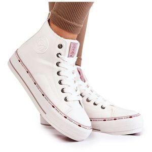 Damskie Wysokie Trampki Cross Jeans KK2R4044C Białe. Białe trampki bez wzorów, z jeansu, bez zapięcia. Za 182,49 zł.