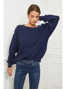 So Cachemire Sweter "Cornella" w kolorze granatowym rozmiar: M. Niebieskie swetry oversize So Cachemire, m, bez wzorów, z kaszmiru, bez ramiączek. Za 219,25 zł.