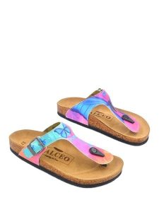 Calceo Japonki w kolorze różowo-turkusowym rozmiar: 39. Różowe klapki Calceo, bez wzorów, z otwartym noskiem, bez obcasa. Za 163,64 zł.