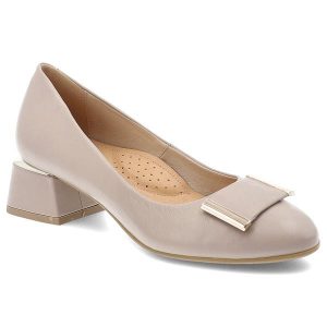 Beżowe Półbuty Armodo Eleganckie Obuwie Damskie. Brązowe półbuty Armodo, bez wzorów, ze skóry, bez obcasa, na obcasie, bez zapięcia. Za 259,00 zł.