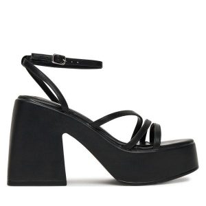 Sandały DeeZee. Czarne sandały DeeZee, bez wzorów, bez obcasa, na słupku, bez zapięcia. Za 139,99 zł.