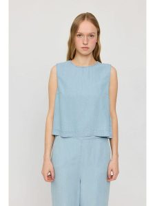 MAZINE Top "Denim" w kolorze błękitnym rozmiar: M. Niebieskie topy MAZINE, m, bez wzorów, z denimu, bez kołnierzyka, bez ramiączek. Za 110,04 zł.