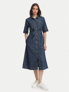 Tommy Hilfiger Sukienka jeansowa WW0WW50622 Niebieski Regular Fit. Niebieskie sukienki TOMMY HILFIGER, bez wzorów, z bawełny, bez kołnierzyka, bez ramiączek. Za 679,99 zł.