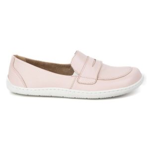 Olivier Barefoot Eleganckie Damskie minimalistyczne mokasyny skórzane 1280 pudrowy róż różowe. Czerwone półbuty bez wzorów, z materiału, bez obcasa, bez zapięcia. Za 468,83 zł.