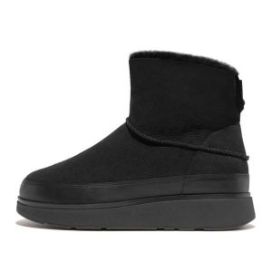 Buty FitFlop GEN-FF Mini Double-Faced Shearling Boots W GS6-090 czarne. Czarne buty zimowe z materiału, bez obcasa, bez zapięcia. Za 720,14 zł.