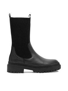 Lasocki Botki WI16-14097-10 Czarny. Czarne botki Lasocki, bez wzorów, z materiału, bez obcasa, na płaskiej podeszwie, bez zapięcia. Za 249,99 zł.