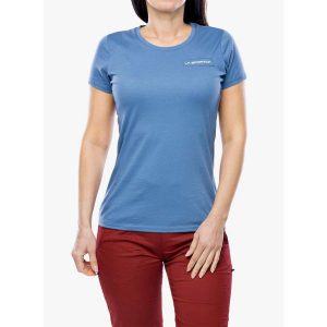 Koszulka bawełniana damska La Sportiva Mantra T-Shirt. Niebieskie koszulki sportowe La Sportiva, bez wzorów, z bawełny, bez ramiączek. Za 156,99 zł.