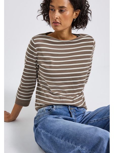 Cecil Koszulka w kolorze szarobrązowo-białym rozmiar: 34. Brązowe bluzki Cecil, bez wzorów, z bawełny, bez kołnierzyka, bez ramiączek. Za 70,24 zł.