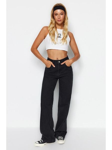 Trendyol Dżinsy - Comfort fit - w kolorze czarnym rozmiar: 42. Czarne jeansy Trendyol, bez wzorów, z bawełny, z podwyższonym stanem. Za 109,95 zł.