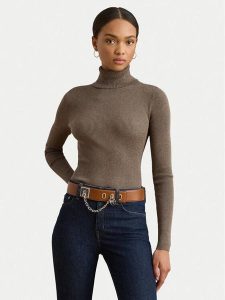 LAUREN RALPH LAUREN Golf 200643398072 Brązowy Slim Fit. Brązowe golfy Lauren Ralph Lauren, bez wzorów, z bawełny. Za 439,99 zł.